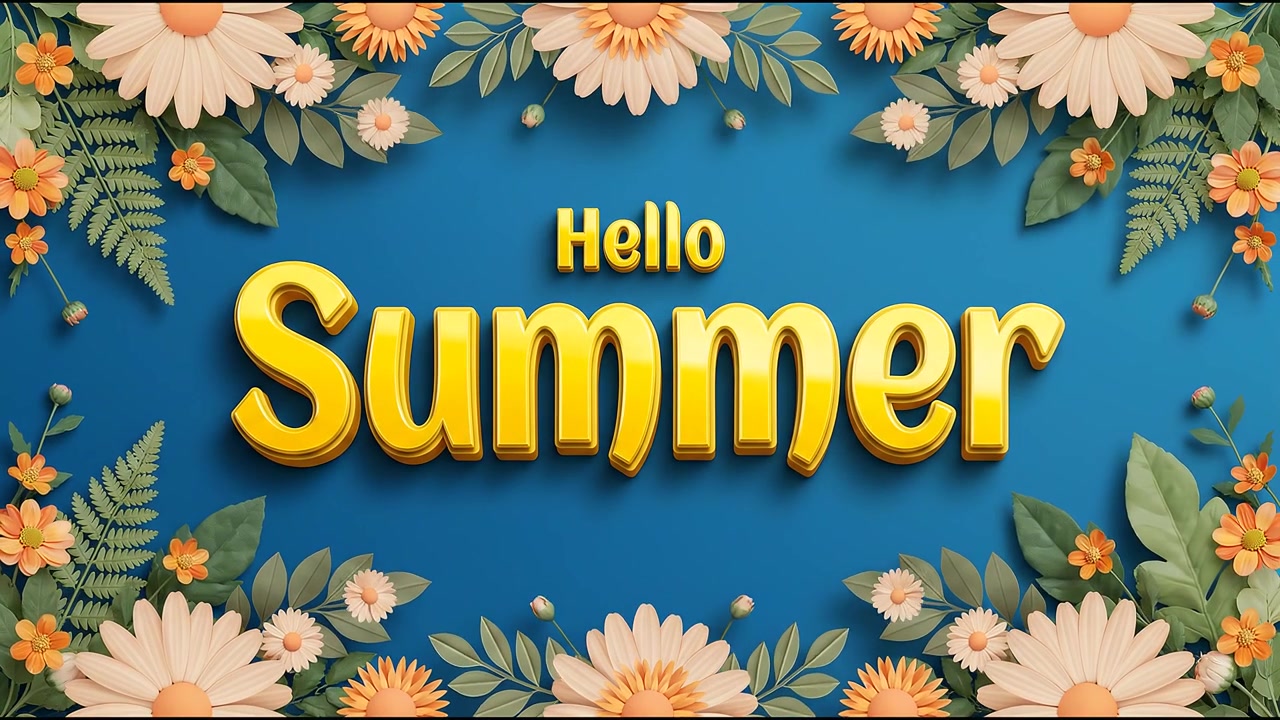Hello Summer Floral Banner Animation with Vibrant Yellow Typography and Flower Frame