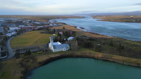 scenic landscape of reykjavik on the coast of iceland, drone shot