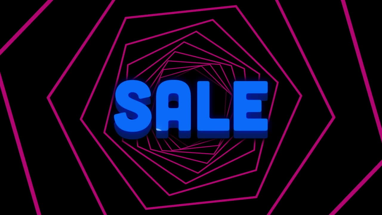 animación del texto de venta sobre el túnel de neón sobre fondo negro.
