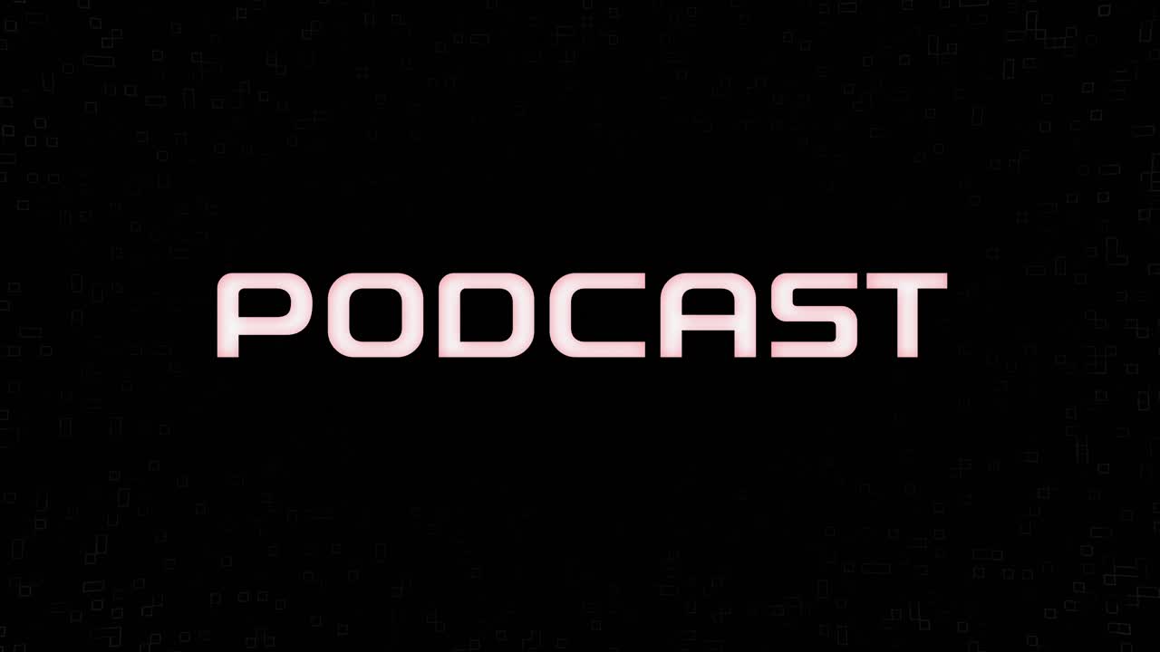 Electrified flashing PODCAST text animated graphic in white yellow and black