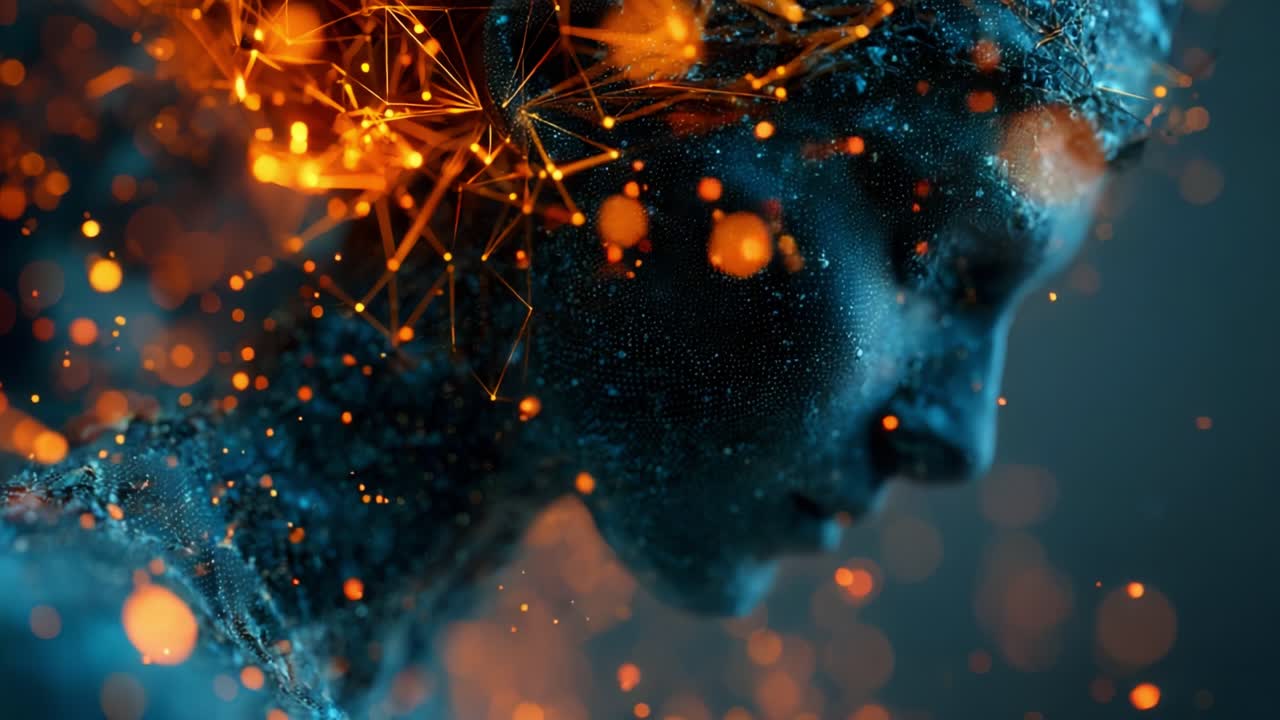 An ethereal representation of human expression blended with technology, showcasing a luminous figure adorned with intricate digital patterns, glowing elements, and a mesmerizing aura that captures imagination