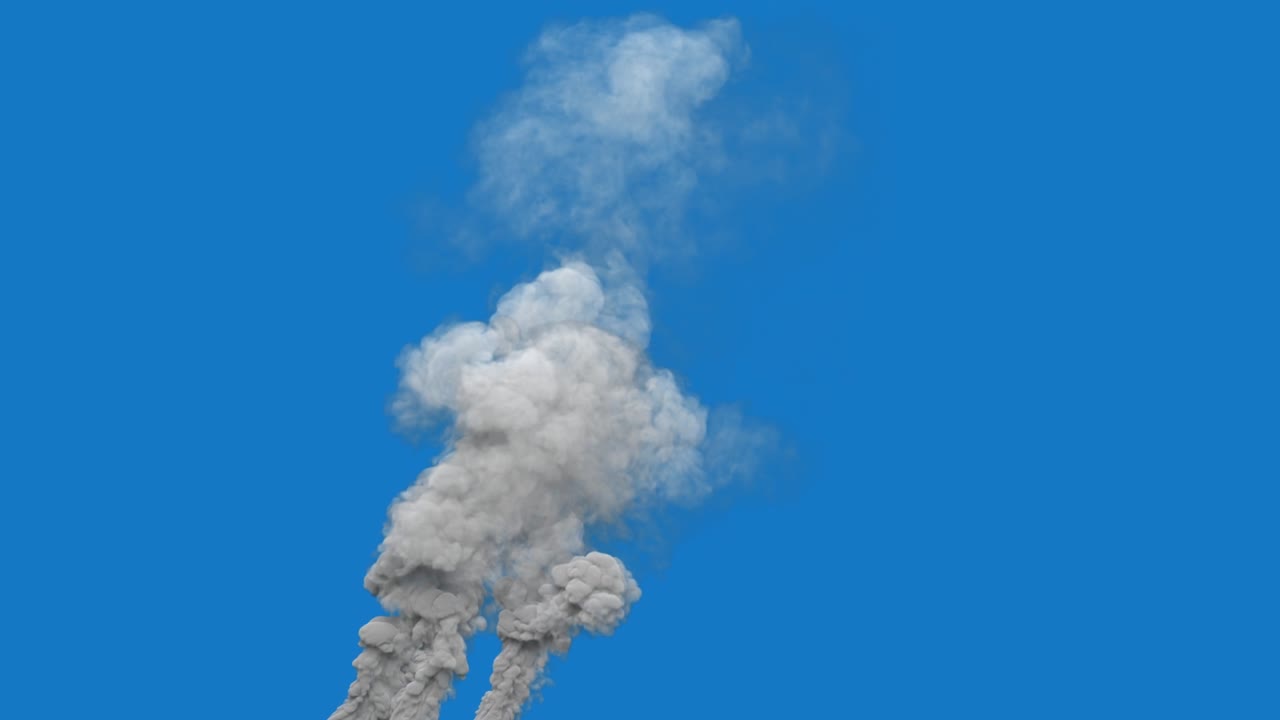 columna de contaminación blanca en el fondo del cielo azul, aislado - video de bucle