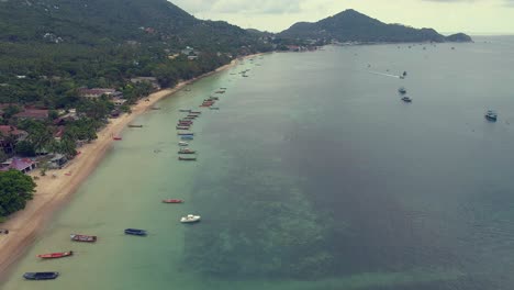 aerial view of a tropical beach with boats and clear water