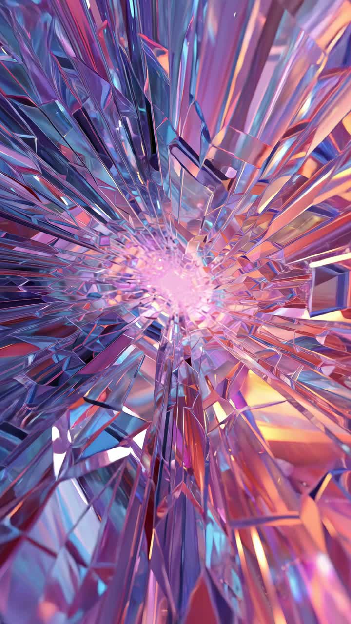 Tunnel di cristallo astratto con luce intensa e sfaccettature scintillanti