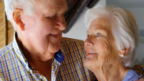 Close-up-of-old-Caucasian-senior-couple-looking-at-each-other-in-a-comfortable-home-4k