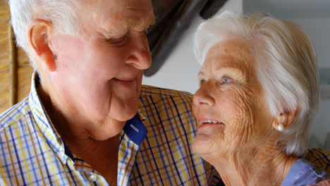 primer plano de una vieja pareja de ancianos caucásicos mirándose el uno al otro en un cómodo hogar de 4k