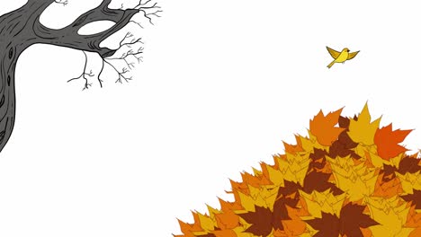 season change in hand drawn animation clip with falling leaves and autumn lettering