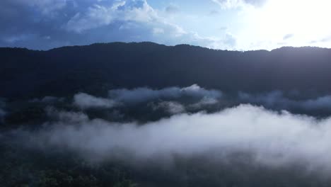 misty fog mountain moving drone footage, aerial view of beautiful high altitude forest mountain landscape