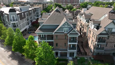 aerial pullback of large apartment building residential homes in usa