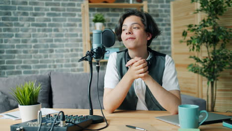 teenager podcaster recording