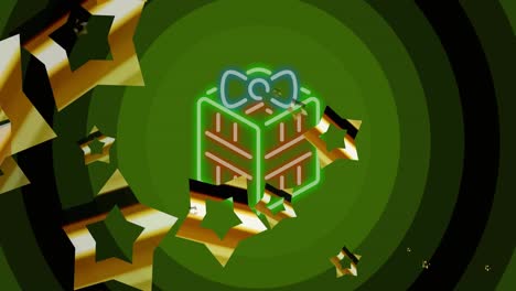 animación de estrellas que caen sobre el neón presente de navidad y círculos verdes