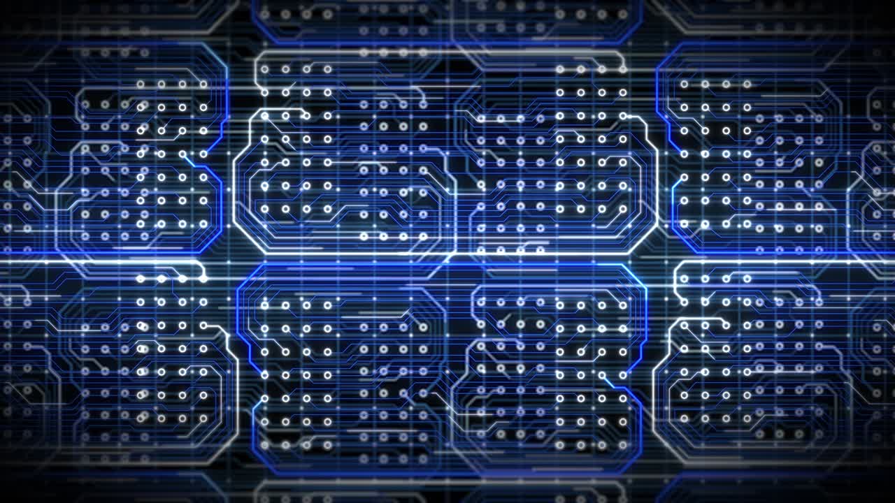 procesamiento de placas de circuitos azul abstracto tecnología de servidor fondo en bucle