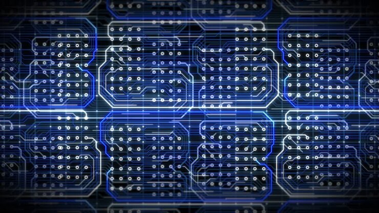 Circuit Board Processing Blue Abstract Server Technology Looped Background