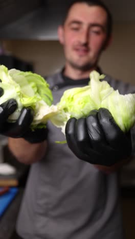 chef preparing lettuce