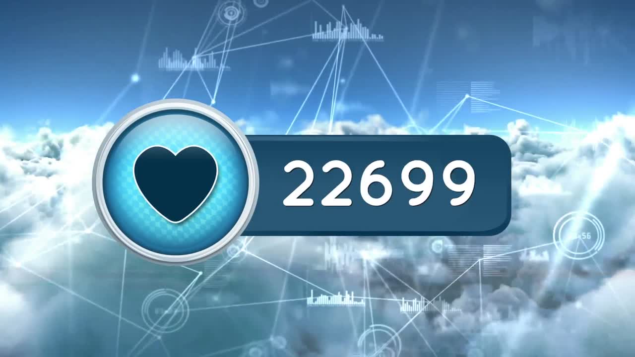 하트 아이콘과 하늘에 비대칭적인 선들이 있습니다.