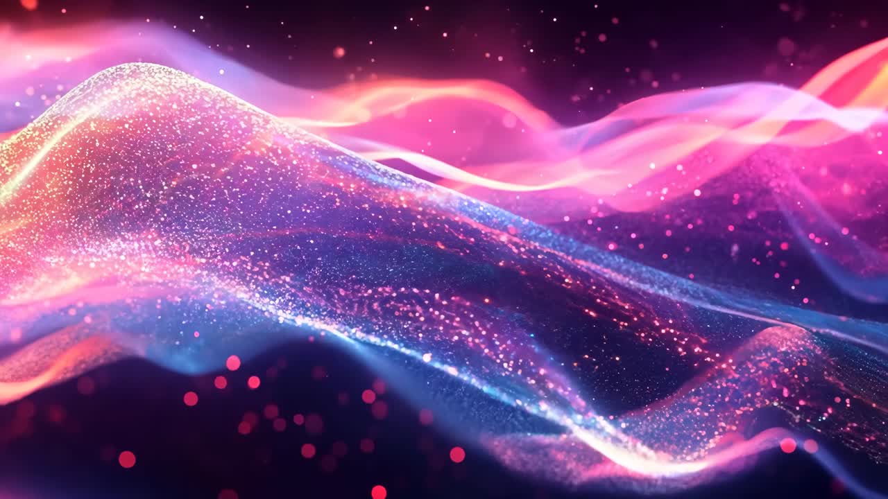 A colorful, wavy line with pink and blue colors. The line is full of sparkles and he is a part of a computer-generated image