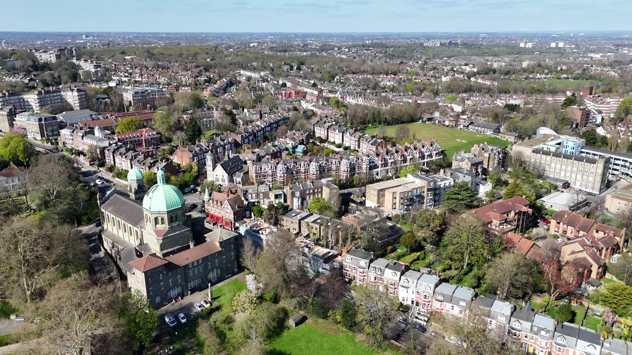 Highgate high street North London UK drone,aerial