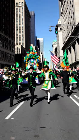 vibrant st. patrick's day parade with dancers in green costumes