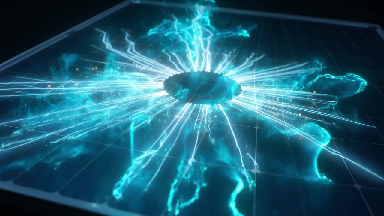 Abstract Blue Energy Flowing Across a Solar Panel