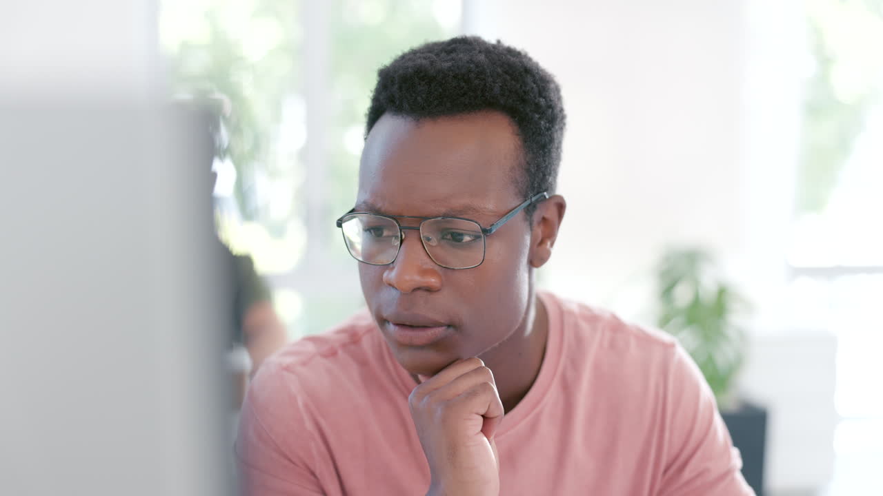 Thinking, idea or black man computer solution