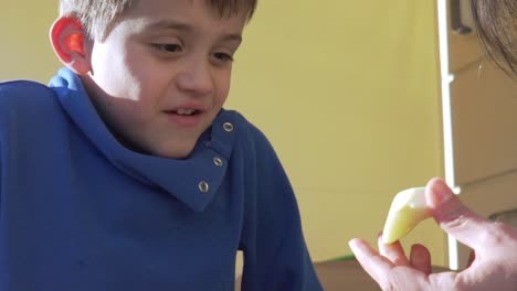 Lindo-Niño-Caucásico,-Comiendo-Manzana-En-El-Balcón-En-Un-Día-Soleado-Y-Brillante-120fps-De-Cerca