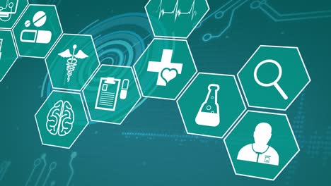 Animation-of-medical-icons-and-scientific-data-processing-over-green-background