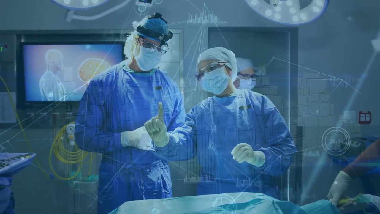 animación de la interfaz digital sobre los cirujanos en el quirófano