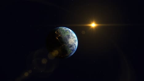 sunrise and shadow on the earth rotate in space with the sun and star in universe. world realistic atmosphere 3d volumetric clouds texture surface.  elements of this image are furnished by nasa