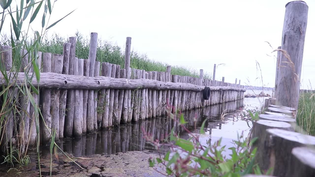 Tiny harbor made out of wood.