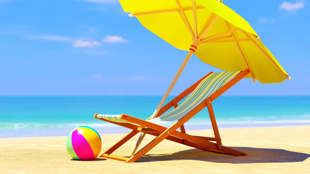 Guarda-sol e Cadeira de Praia em uma Praia Arenosa Ensolarada