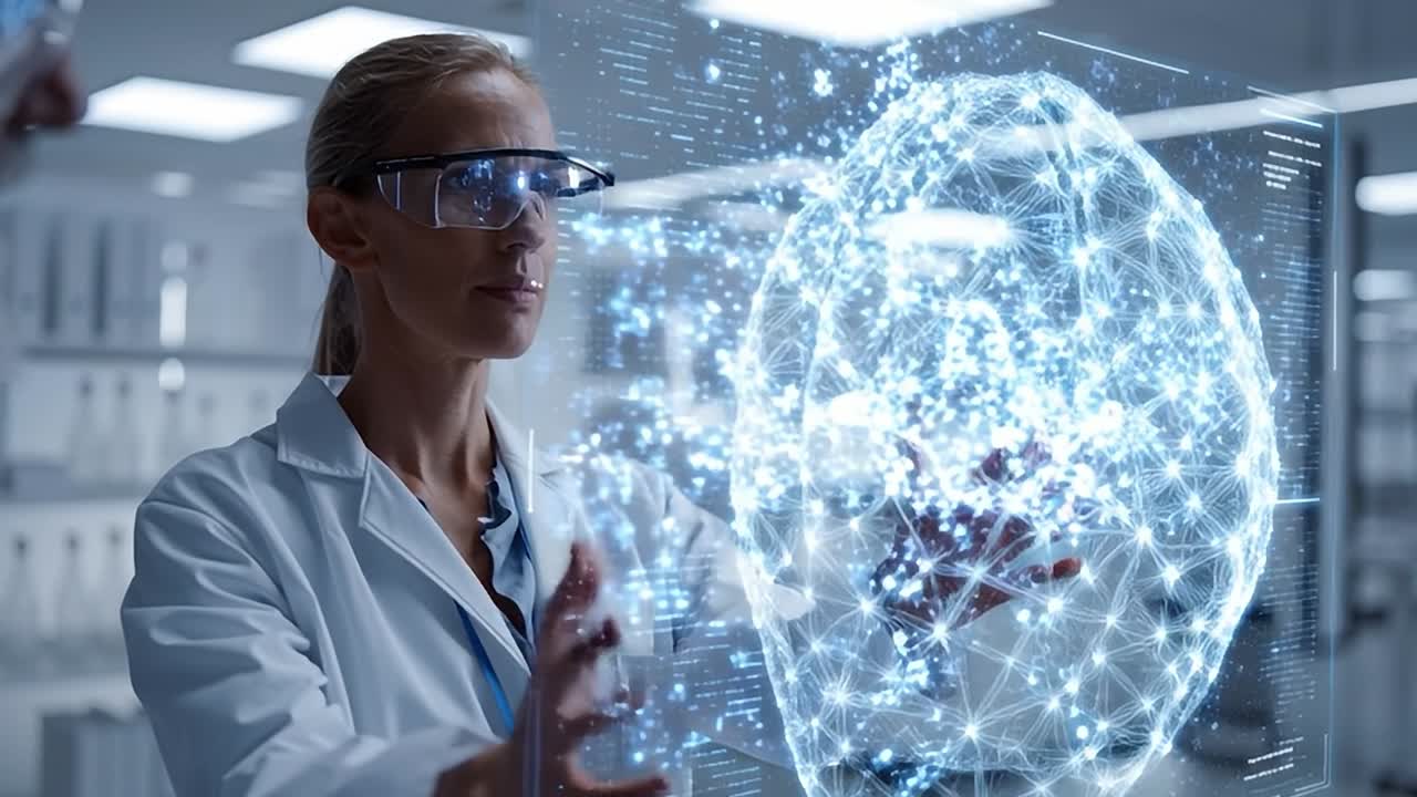 Cientistas trabalham juntos em tecnologia em um laboratório de alta tecnologia.