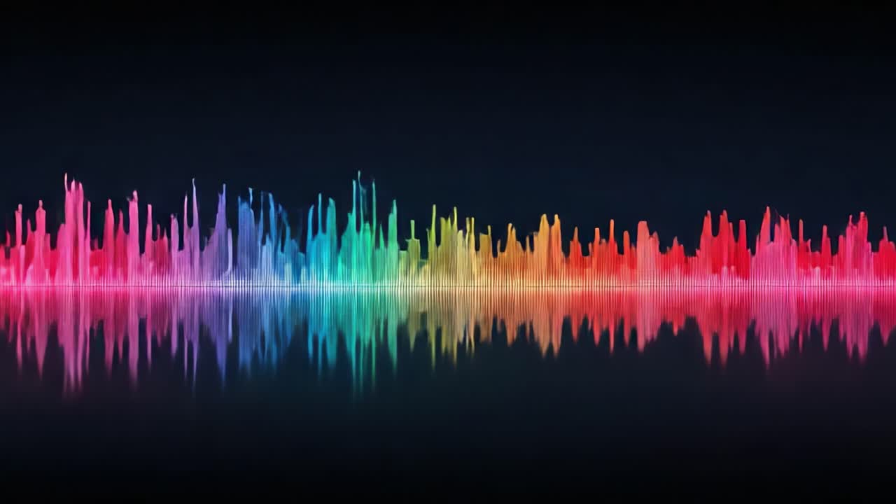 Vibrant Sound Waves: An Exploration of Colorful Audio Frequencies Reflected on a Dark Background in Two Dynamic Frames