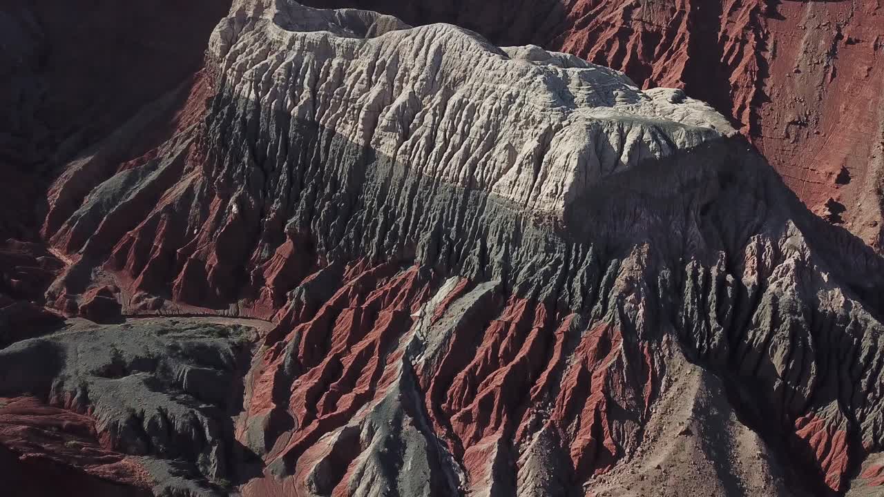 Aerial View of Picturesque Striped Sandstone Butte Hill in Calchaqui Valley, Salta Argentina