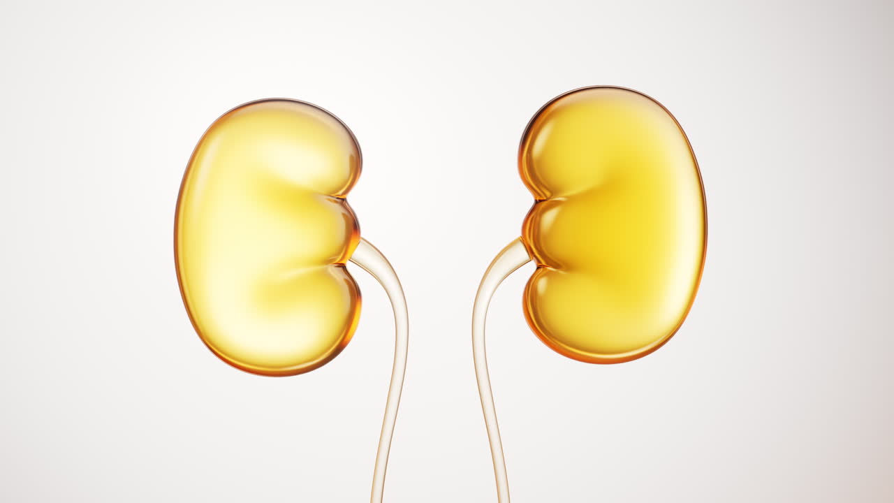 Transparent golden kidney organ, 3d rendering.