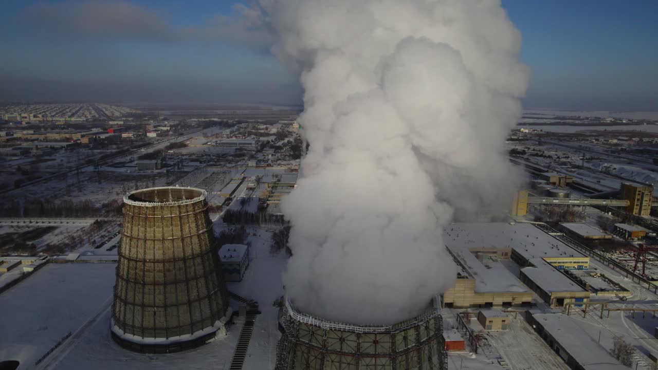 Aerial View of Power Plant in Winter