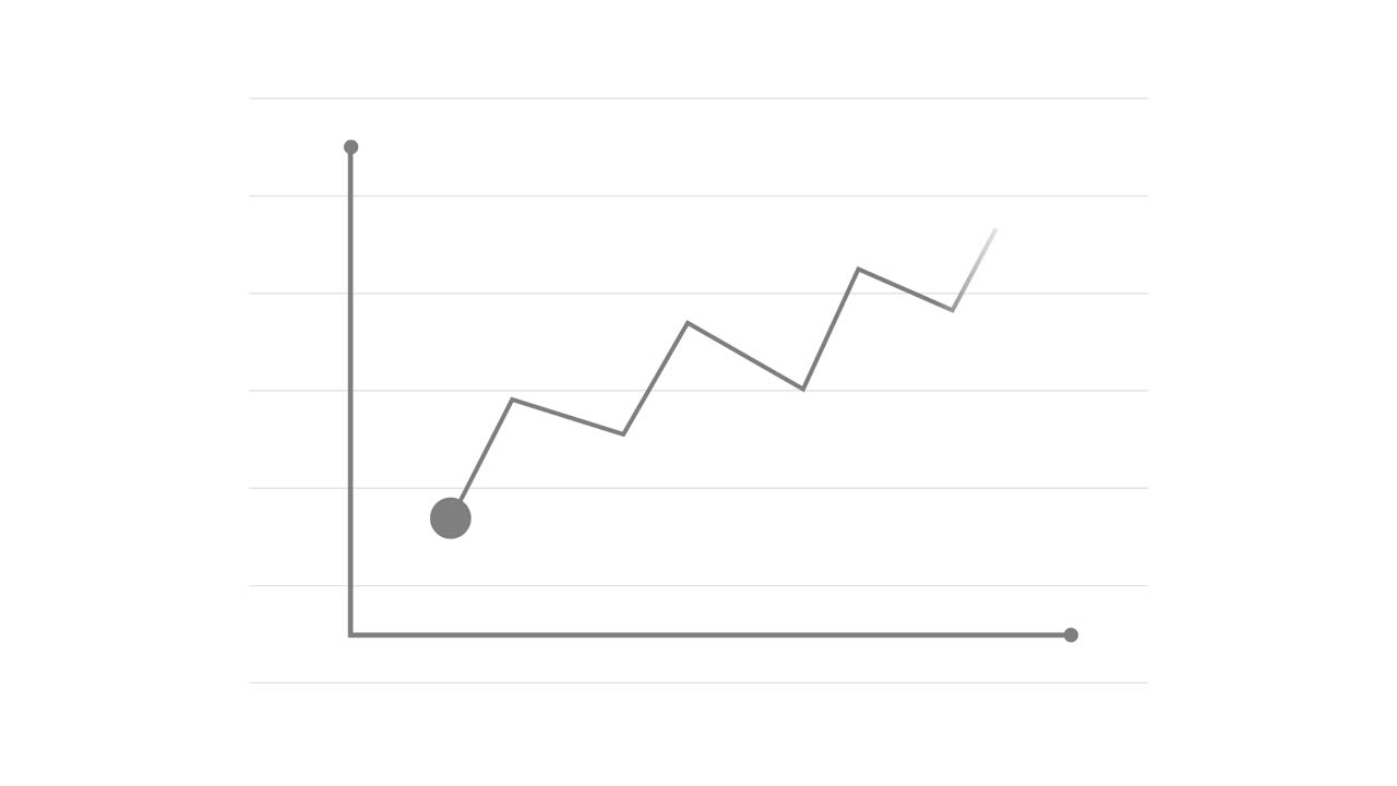 gráfico de líneas con marcadores grises que representan negocios, ventas, datos, análisis, crecimiento y tendencia creciente