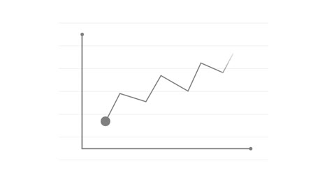 gráfico de líneas con marcadores grises que representan negocios, ventas, datos, análisis, crecimiento y tendencia creciente