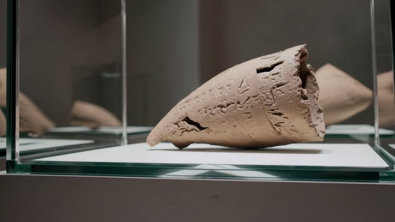 Ancient Pottery Fragment in Museum Display