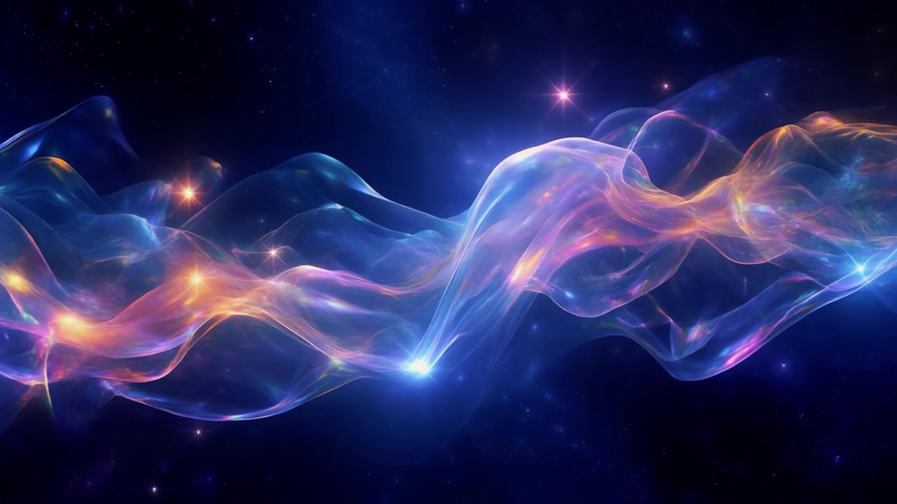 Abstrakte glødende nebulabølger, der strømmer gennem dybt rum