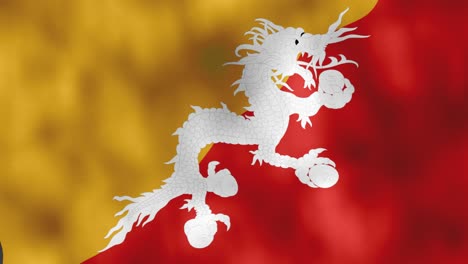 Nahaufnahme-Der-Nationalflagge-Von-Bhutan,-Die-Im-Vollbildmodus-Weht