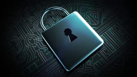 futuristic padlock against digitally generated background