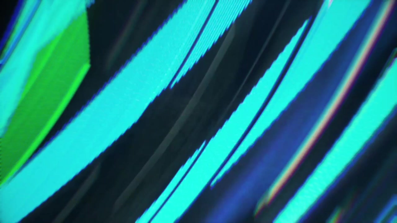 Zářivé abstraktní pozadí s digitálním glitchem a pohybujícími se azurovými čarami