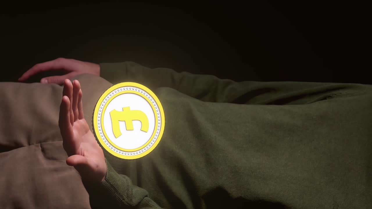 moneda de oro de la libra esterlina británica gráfico de movimiento girar por encima de la mano masculina