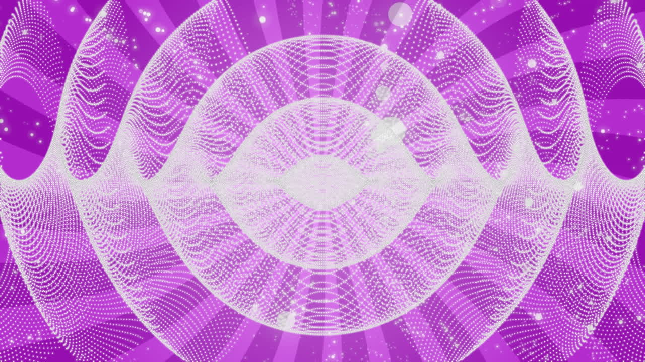 animación de formas lineales blancas que se mueven sobre un fondo giratorio de rayas rosadas