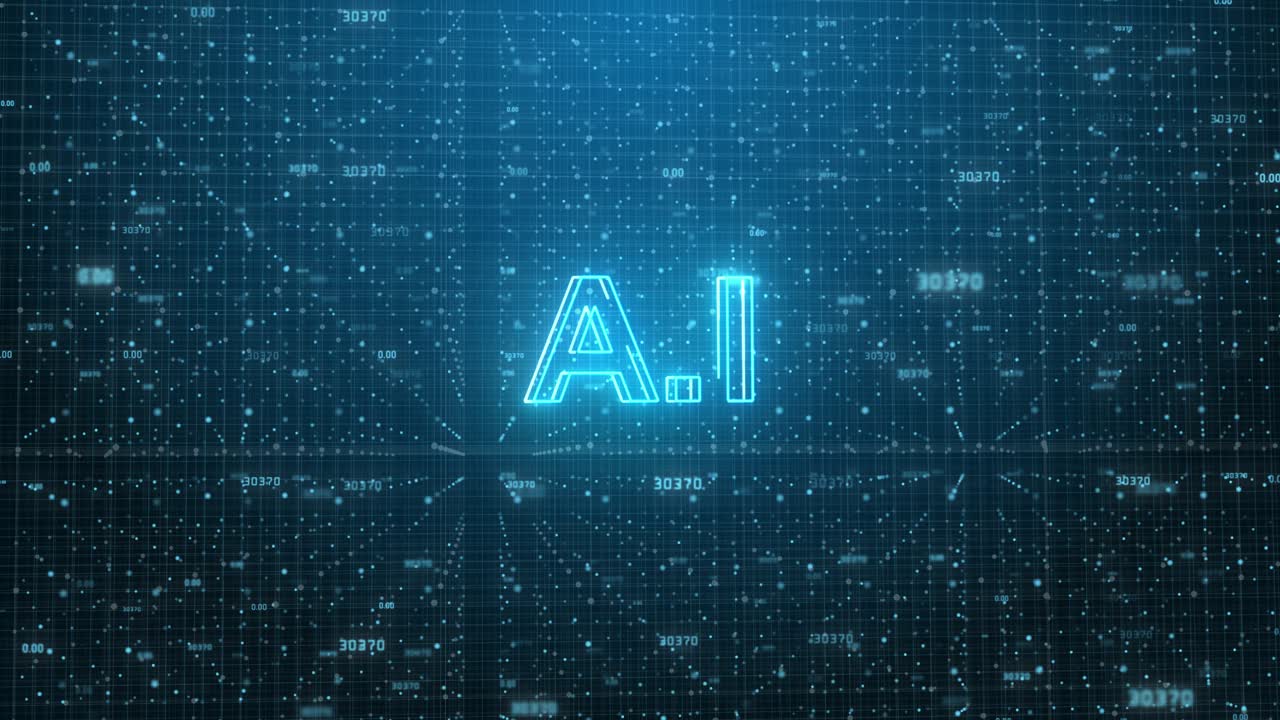 Concetto di IA: Rete tecnologica futuristica blu su sfondo di cyberspazio digitale