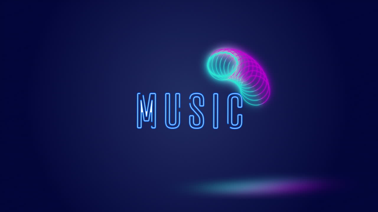 Animation of music text over circles moving against blue background