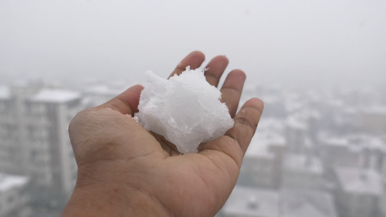 A handful of snow in the city