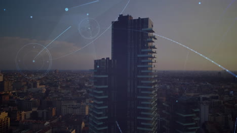 animación de redes de conexiones en el paisaje urbano