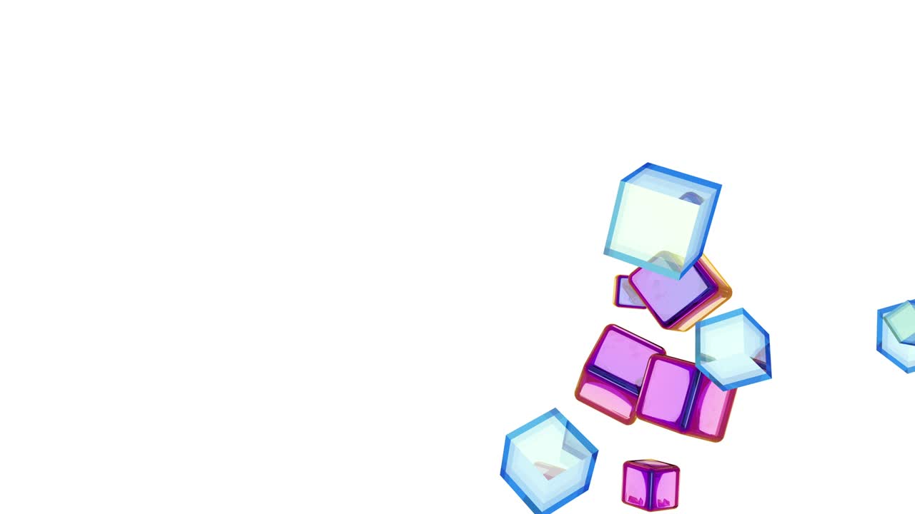 추상적인 기하학적 유리 3d 비행 큐브를 색 배경에 4k 원활한 루프 애니메이션 영상.