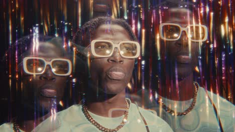 Kaleidoscopic Effect of Black Man Blowing Bubblegum at Party